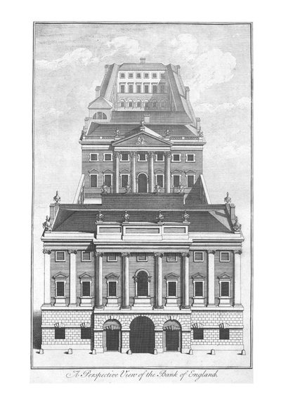 Een perspectivisch uitzicht op de Bank of England, ca. 1775 door Unbekannt