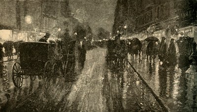 Een Regenachtige Nacht. - Straat verlicht door Elektriciteit, 1882 door Unbekannt