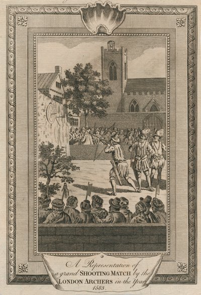 Een voorstelling van een groot schietwedstrijd door de Londense boogschutters in het jaar 1583 door Unbekannt