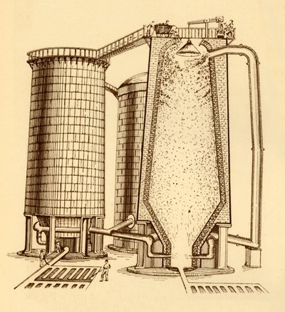 Een set moderne hoogovens in doorsnede, ca. 1930 door Unbekannt