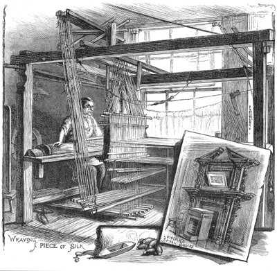 Een zijdewever uit Spitalfields aan zijn handweefgetouw, 1884 door Unbekannt