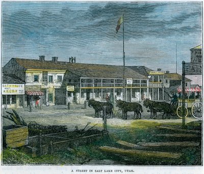 Een straat in Salt Lake City, Utah, VS, ca. 1880 door Unbekannt