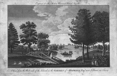 Een uitzicht op het eiland in de tuin van Hopkins, Esqr. nabij Cobham in Surry, ca. 1760 door Unbekannt