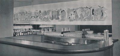 Een cocktailbar muurschildering in gesneden en geëmailleerd linoleum in het Berkeley Hotel, Montreal, 1942 door Unbekannt