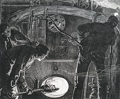 Een machinist en een stoker op een trein door Unbekannt