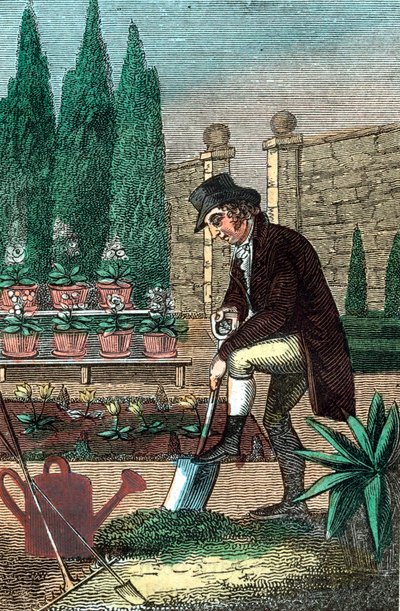 Een tuinman die met een spade graaft, 1821 door Unbekannt