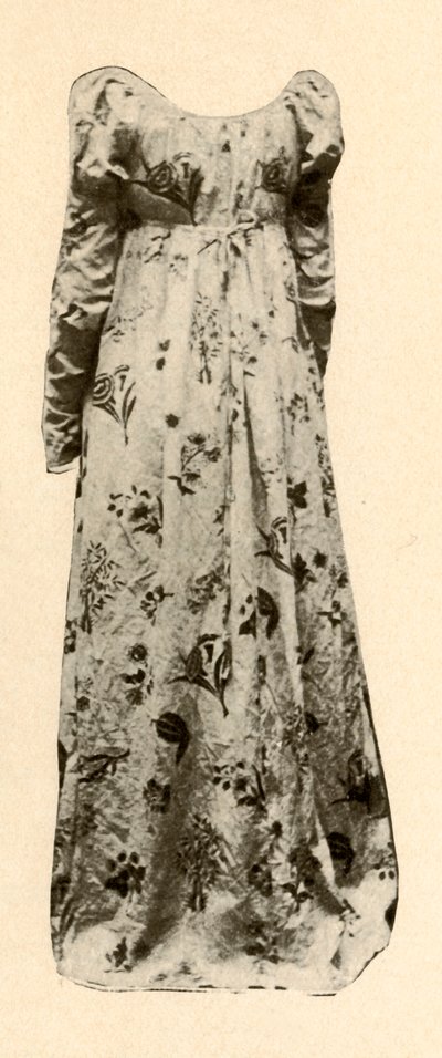 Een jurk van buffelglanzend chintz, gedragen door Madame Chevalier, ca. 1795, 1937 door Unbekannt
