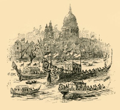 Een grote processie van versierde pramen van Whitehall naar Limehouse, 1907 door Unbekannt