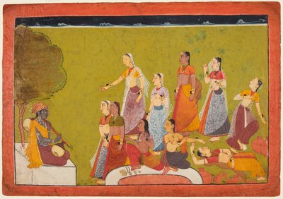 Een groep vrouwen in extase voor Madhava, uit een Madhavanala Kamakandala serie, ca. 1700 door Unbekannt