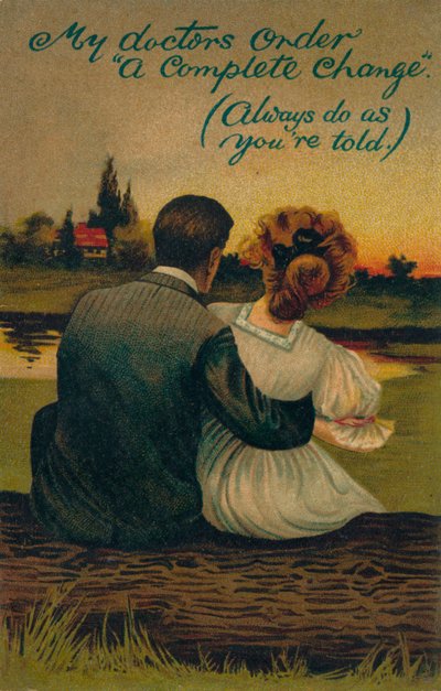 Een humoristische ansichtkaart met een verliefd stel, 1908 door Unbekannt