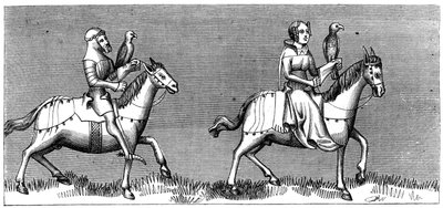 Een dame die op jacht gaat, 14e eeuw, 1849 door Unbekannt
