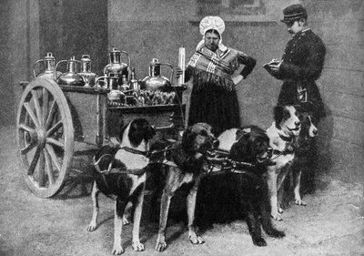 Een melkmeisje met een overheidsinspecteur, België, 1922 door Unbekannt