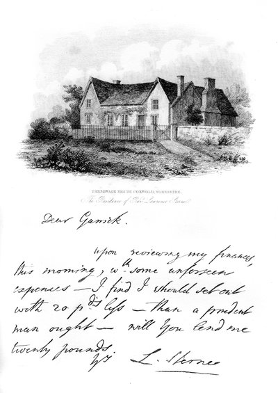 Een brief van Sterne aan Garrick, en een uitzicht op Sternes huis in Yorkshire, 18e eeuw, 1840 door Unbekannt