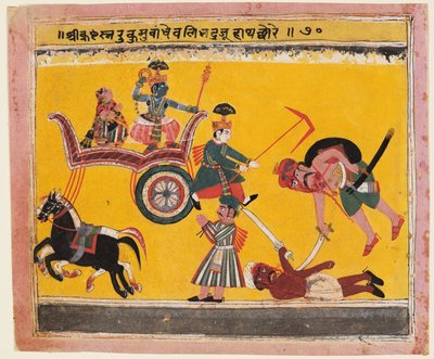 Een pagina uit een Bhagavata Purana: Na Krishna bond Rukma Rukminis broer Balarama..., c. 1640 door Unbekannt