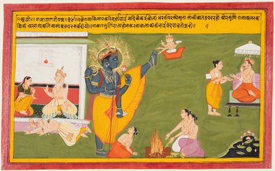 Een pagina uit een Ramayana: Vamana avatar van Vishnu Trivikrama, ca. 1710 door Unbekannt