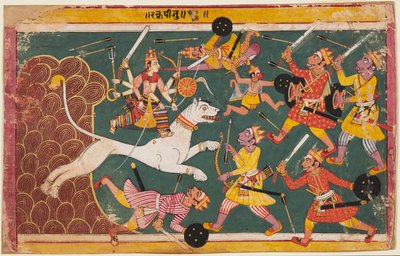 Een pagina uit de Devi-Mahatmya: De Godin als de Drinker van de Demon Raktabija, ca. 1640 door Unbekannt