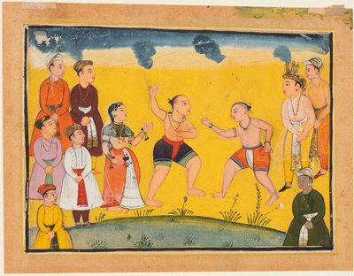 Een pagina uit de Mahabharata: Bhima vecht met Jayadratha, c. 1615 door Unbekannt