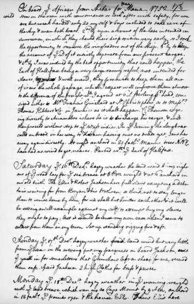 Een pagina uit het dagboek van John Newton, 1750-1754 door Unbekannt