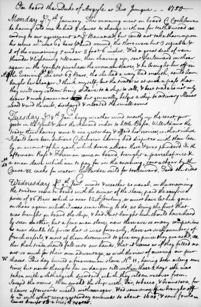 Een pagina uit het dagboek van John Newton, 1750-1754 1965 door Unbekannt