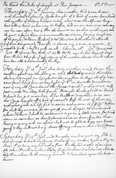 Een pagina uit het dagboek van John Newton, 1750-1754 door Unbekannt