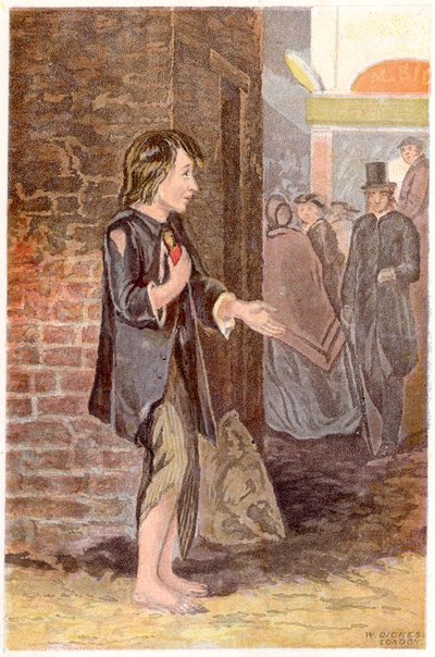 Een arme jongen, blootsvoets en in lompen, bedelend op een straathoek, ca. 1880 door Unbekannt
