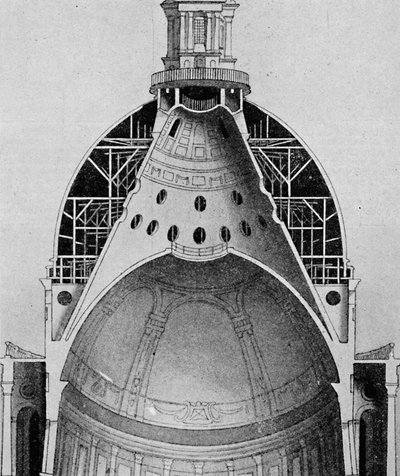 Een doorsnedetekening van de grote koepel van Sir Christopher Wren door Unbekannt