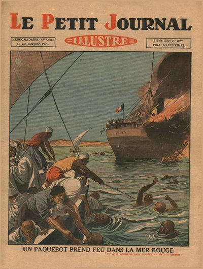 Een schip vat vlam in de Rode Zee, 1930 door Unbekannt