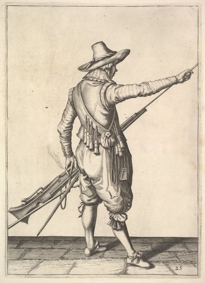 Een soldaat die de laadstok uit de houder trekt, uit de serie Musketiers, plaat 25, in Wap... door Unbekannt
