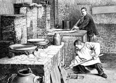 Een fase in de scheiding van radium uit pekblende met natriumcarbonaat, ca. 1900 door Unbekannt