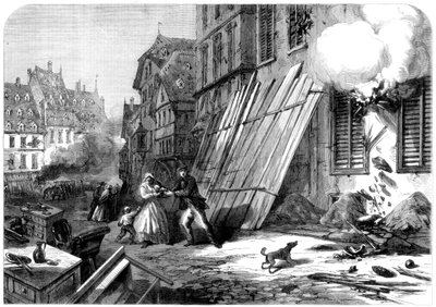 Een straat in Straatsburg tijdens het beleg en bombardement, Frans-Duitse Oorlog, 1870 door Unbekannt