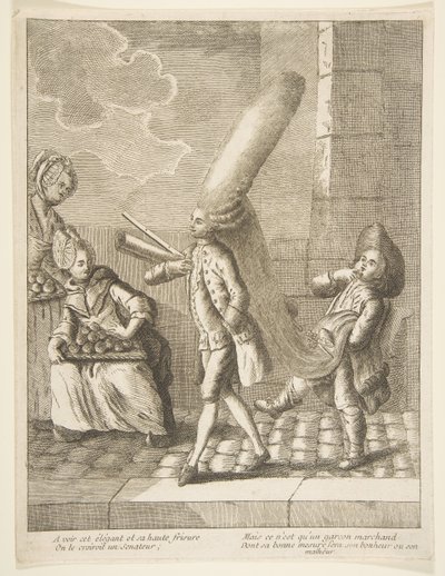 Een elegante verschijning en zijn hoge kapsel, Men zou hem een Senator geloven, Maar het is slechts een..., 1720-75 door Unbekannt