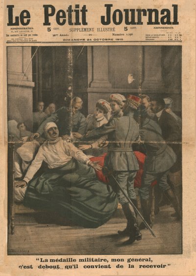 Een gewonde man probeert op te staan om zijn medaille te ontvangen, 1915 door Unbekannt
