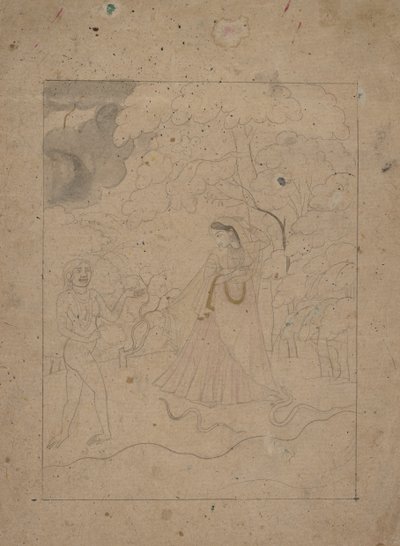 Abhisarika Nayika heldin die de nacht trotseert, ca. 1800 door Unbekannt