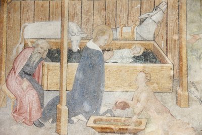 Abdijkerk van Abondance fresco: kerststal, Abondance, Frankrijk door Unbekannt