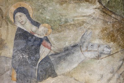Abdijkerk van Abondance fresco: de vlucht naar Egypte, Abondance, Frankrijk door Unbekannt