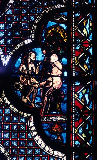 Adam en Eva, glas-in-lood, Kathedraal van Chartres, Frankrijk, 1205-1215 door Unbekannt