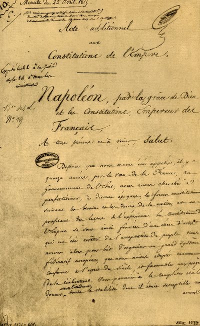 Aanvullende akte bij de grondwetten van het Keizerrijk, 22 april 1815, 1921 door Unbekannt