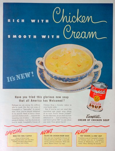 Advertentie voor Campbells Gecondenseerde Room van Kippensoep, 1949 door Unbekannt