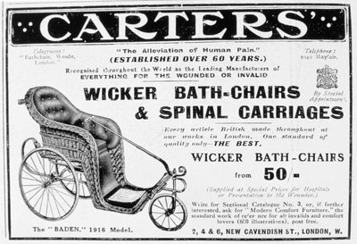 Advertentie voor Carters rieten badstoelen en spinale wagens, 1916 door Unbekannt