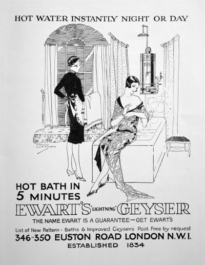 Advertentie voor Ewarts Geyser voor warm water, 1928 door Unbekannt