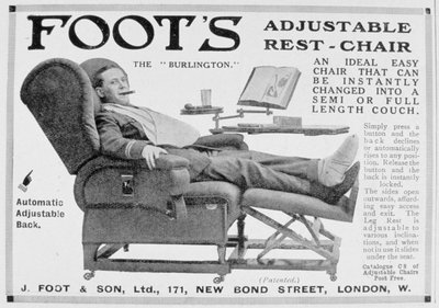 Advertentie voor Foots Burlington verstelbare ruststoel, 1916 door Unbekannt