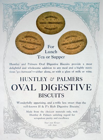 Advertentie voor Huntley en Palmers Ovale Digestive Biscuits, 1909 door Unbekannt