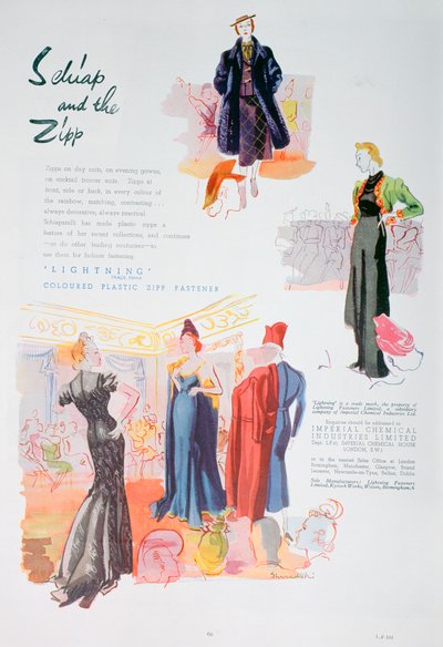 Advertentie voor gekleurde plastic ritssluitingen van Lightning door ICI, 1937 door Unbekannt