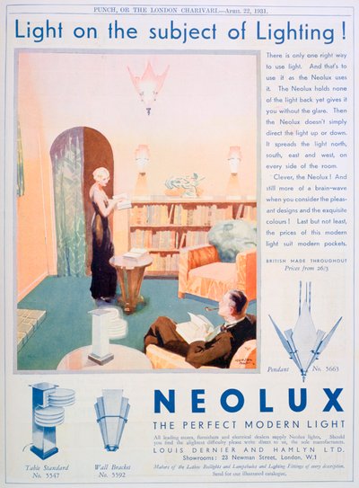 Advertentie voor Neolux lichtarmaturen, 1931 door Unbekannt
