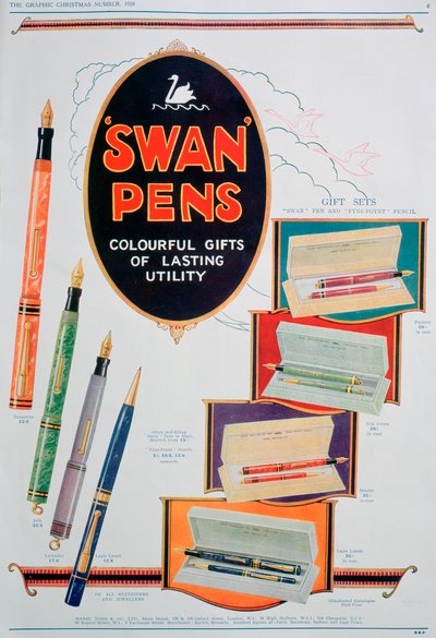Advertentie voor Swan pennen, 1928 door Unbekannt