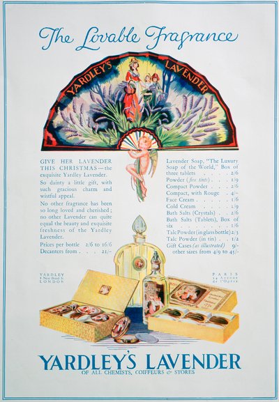 Advertentie voor Yardleys Lavendel parfum en cosmetica, 1928 door Unbekannt