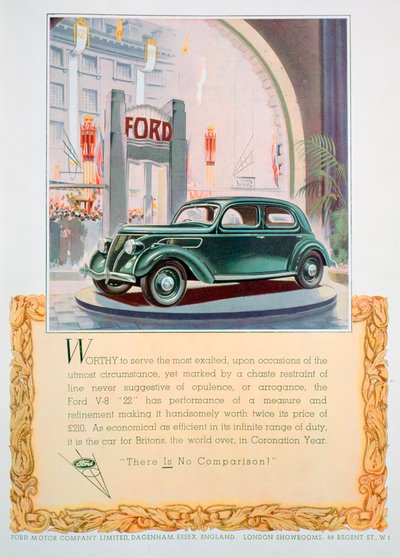 Advertentie voor de Ford V8 22 motorauto, 1937 door Unbekannt