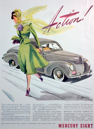 Advertentie voor de Mercury Eight auto, 1939 door Unbekannt