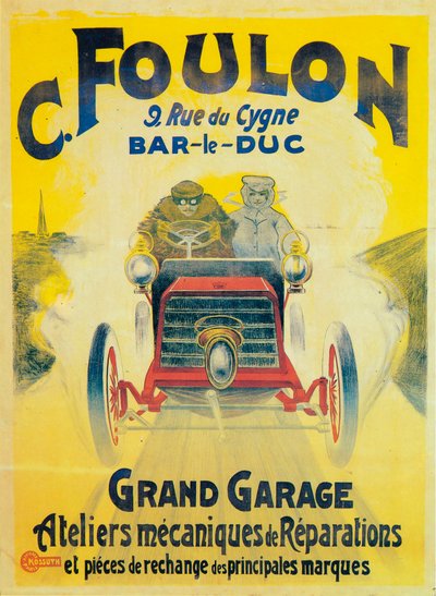 Advertentie voor C Foulons Garage, Bar-le-Duc, Frankrijk, ca. 1900 door Unbekannt