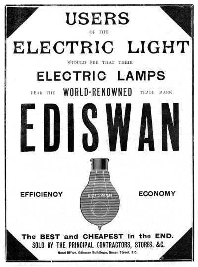 Advertentie voor Ediswan gloeilampen, 1898 door Unbekannt